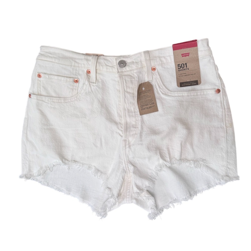 Levis 501 Original High Rise Cutoff Denim Shorts White 563270248 Size 30 NWT